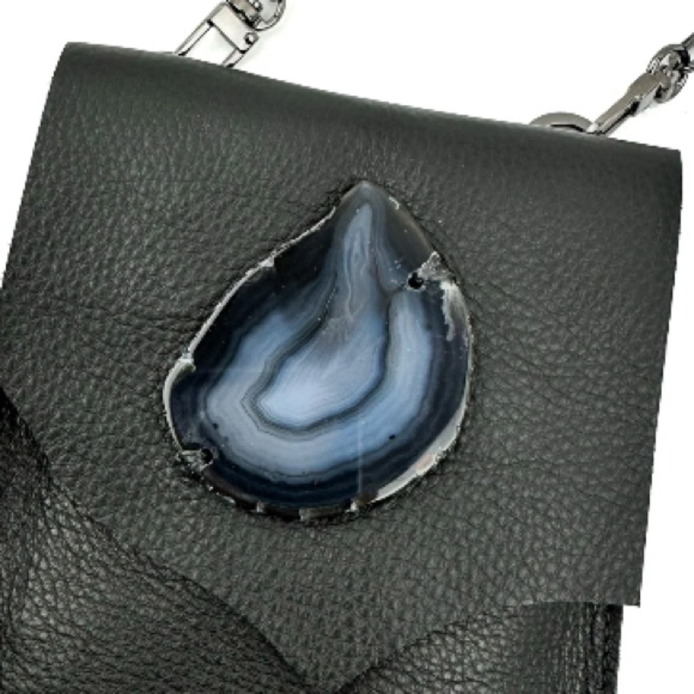 Evoke Women Black Leather Crossbody Bag with Agate Detail - Picture 5 of 6